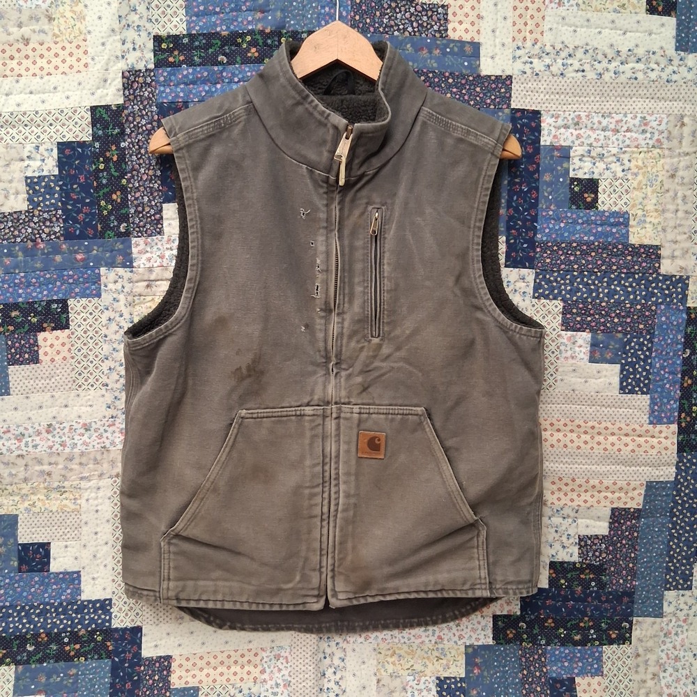 Carhartt V33 GVL Mock Neck Sherpa Lined Duck Canvas Vest Gravel Gray Medium Regu